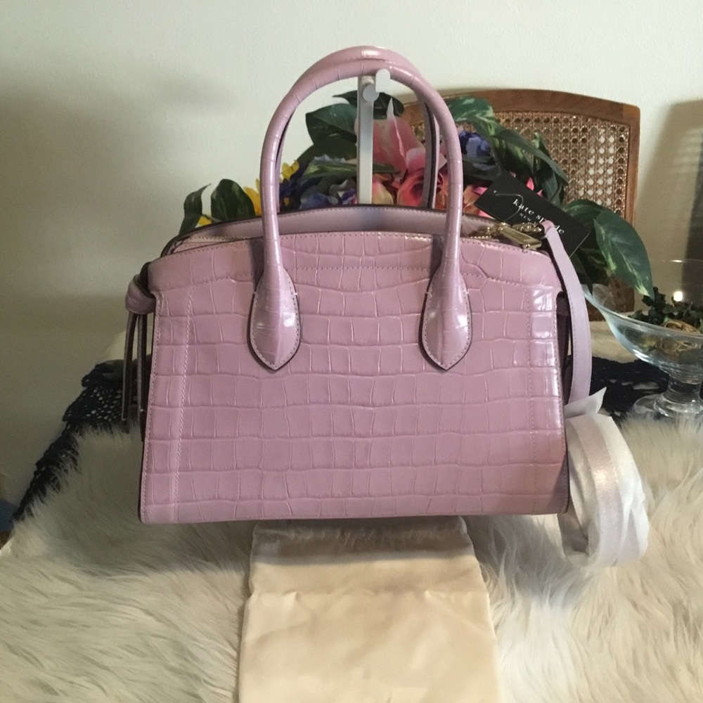HP-Kate Spade NWT Knott Croc-embossed Medium Zip-top Satchel in Violet Mist/NWT - Picture 10 of 15